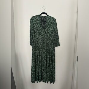 Madewell Boho black green floral maxi dress three quarter sleeve